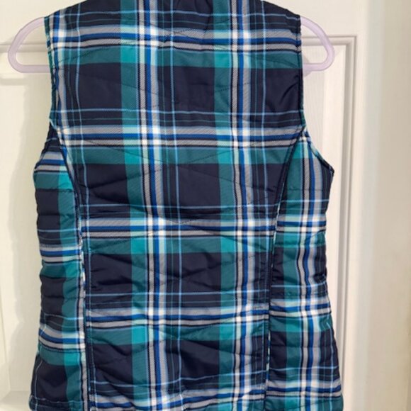Red Camel Plaid Puffer Vest Full Zip Navy Teal Blue Winter Sz M - Picture 6 of 9